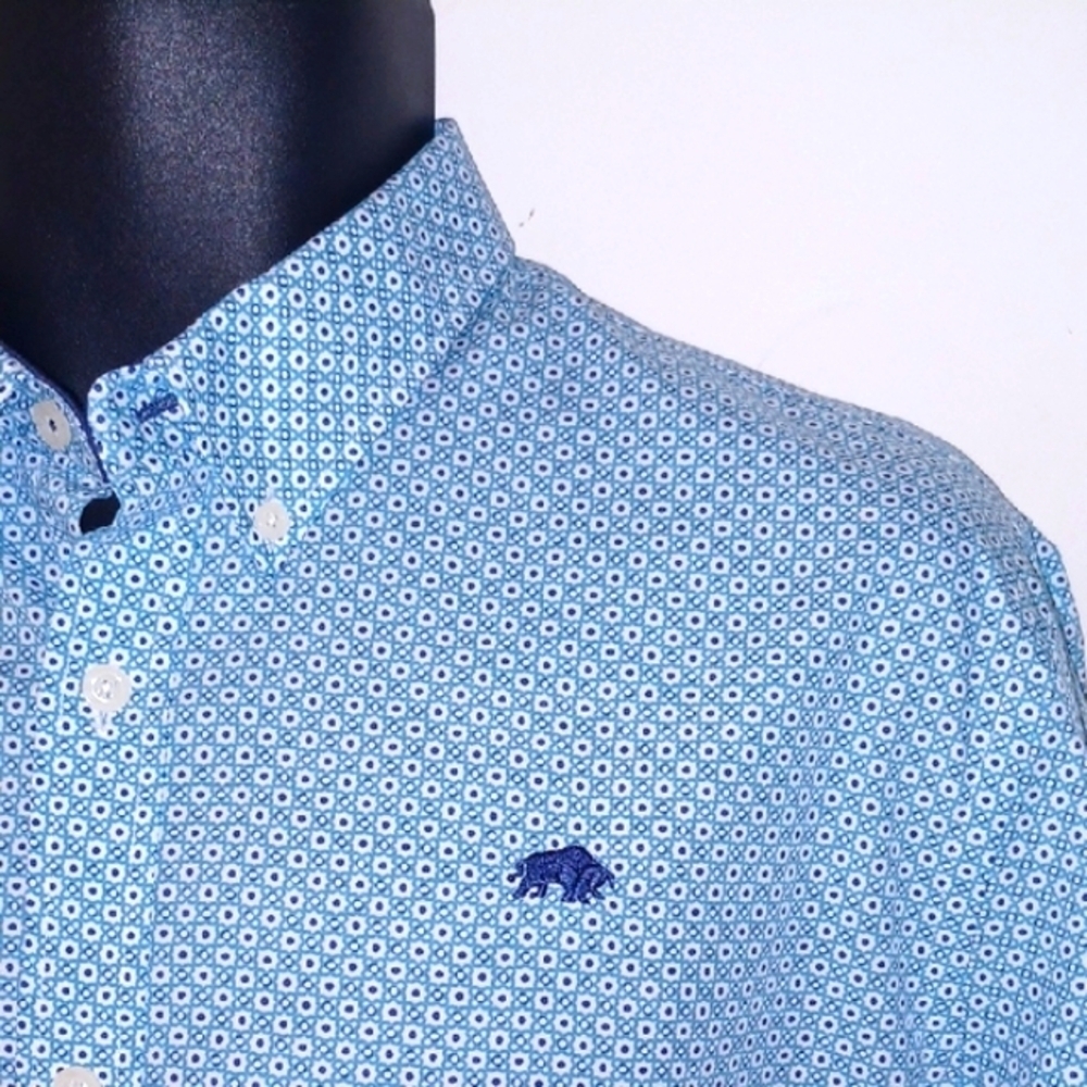 Raging Bull Men's Casual Blue Patterned Slim Fit Shirt, L - Picture 2 of 8